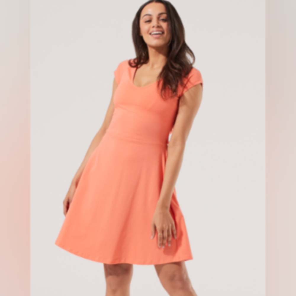 Pact Coral Fit and Flare Back Detail Dress